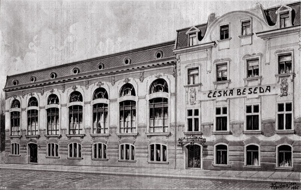 Budova Národního domu (České besedy), kde od roku 1904 sídlila sloučená Lidová česká knihovna