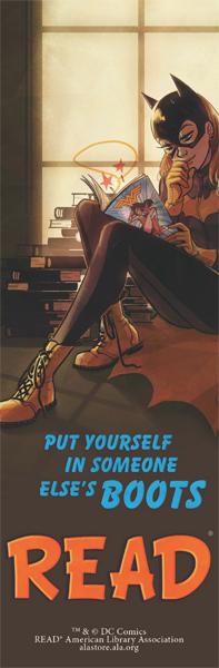 Záložka do knihy z kampaně ALA na podporu čtenářství, také inspirovaná Batgirl (Obr.: ALA)