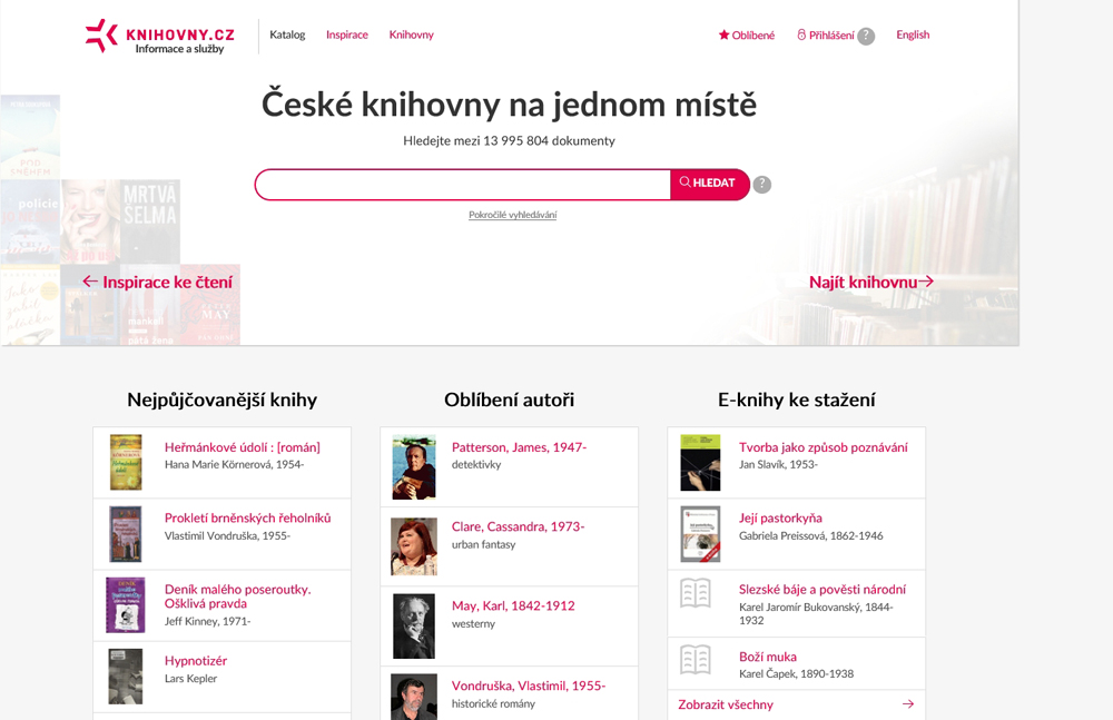 Úvodní obrazovka portálu Knihovny.cz
