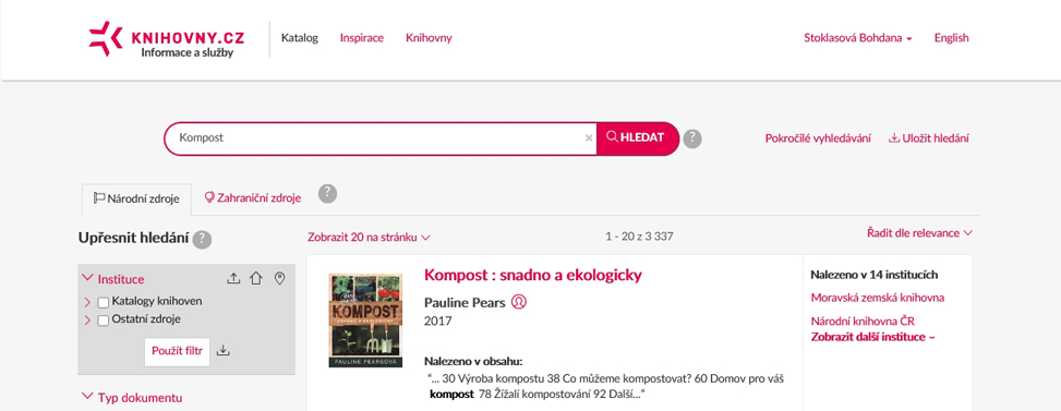 Vyhledávání v portálu Knihovny.cz a přednostní nabídka dostupnosti dokumentů v knihovnách, v nichž je uživatel registrován