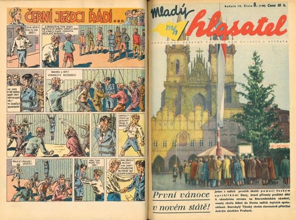 Mladý hlasatel, ročník IV, č. 8, 24. 12. 1938 a poslední strana čísla předchozího s Rychlými šípy. Knihovna Národního muzea, odd. časopisů, sign. Z 8 D 34 Foto: Knihovna Národního muzea