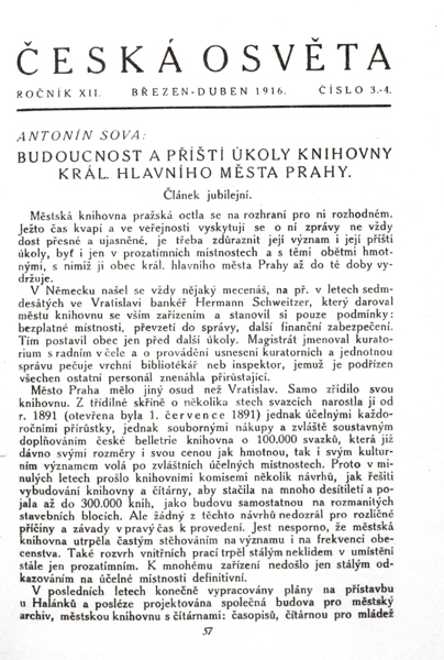 Sovův bilanční text publikovaný v roce 1916 v České osvětě